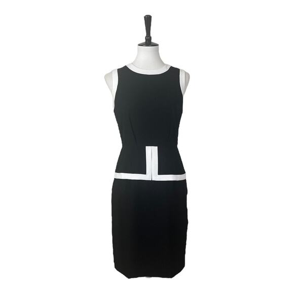 Calvin Klein Dress Peplum Sheath Sleeveless Black White Trim Women's Size 4 - Picture 1 of 11